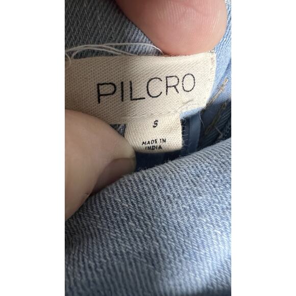 Pilcro Strapless Raw Seams Patchwork Denim Smocked Fit & Flare Mini Dress Small - Picture 11 of 13